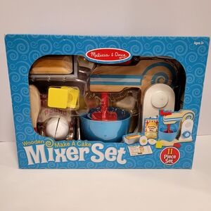 Melissa & Doug Wooden Make a Cake Mixer Set - Blue, Red, Yellow- 11 piece 3+ NIB